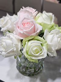 Herringbone Flower - Clear - Green & French Pink Roses - HCF13 (Carton of 2)