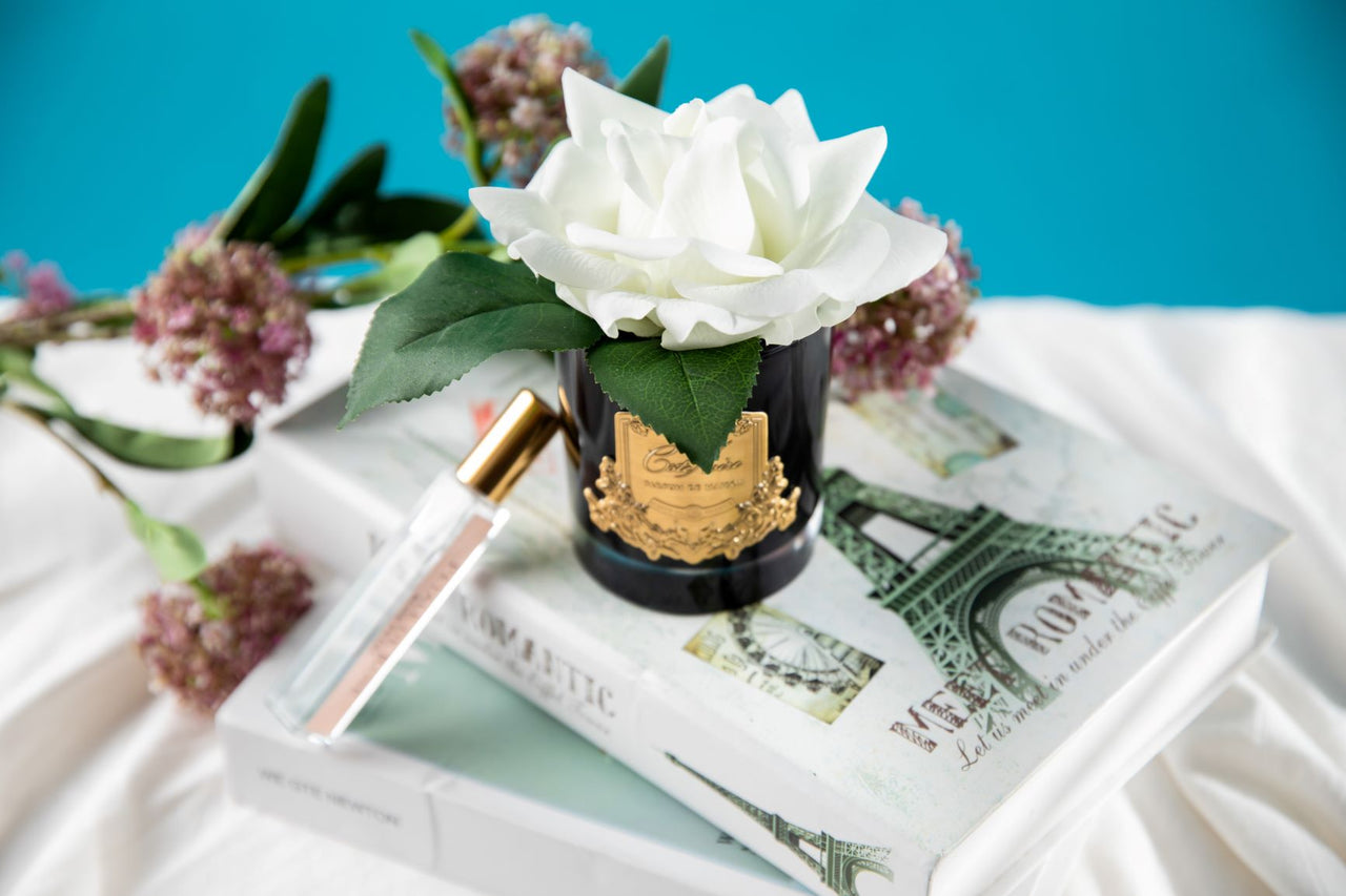 Single Rose - Black Glass - Ivory White - GMRB01 (Carton of 4)