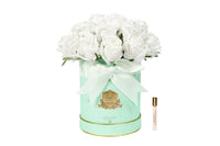 Hat Box Rose Bud Bouquet - Tiffany Blue Box with White Rose Buds- HBB01 (Carton of 1)