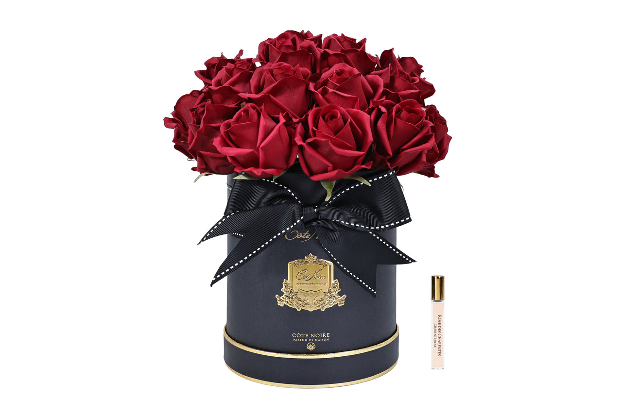 Hat Box Rose Bud Bouquet - Black Box with Red Rose Buds - HBB04 (Carton of 1)