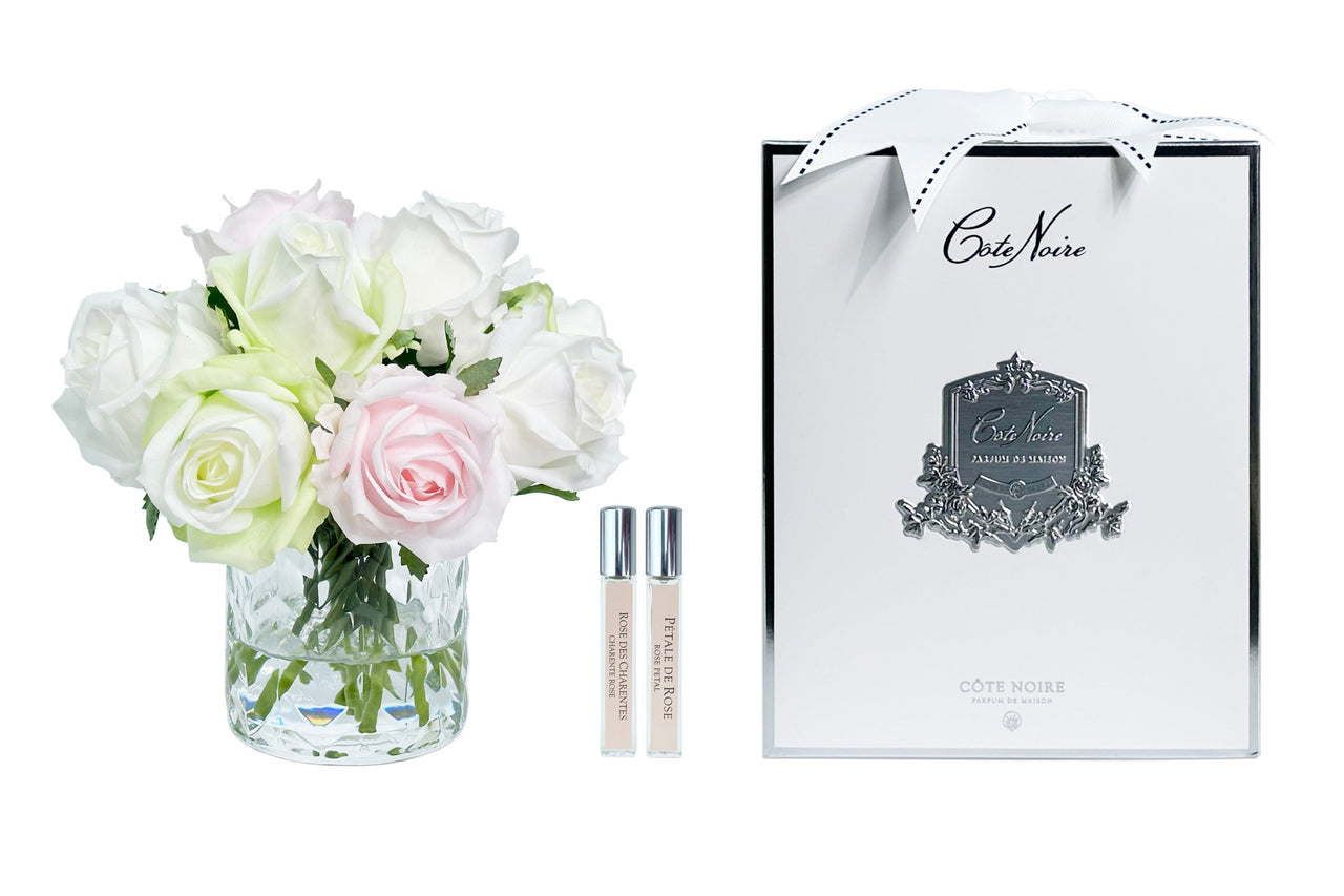 Herringbone Flower - Clear - Green & French Pink Roses - HCF13 (Carton of 2)
