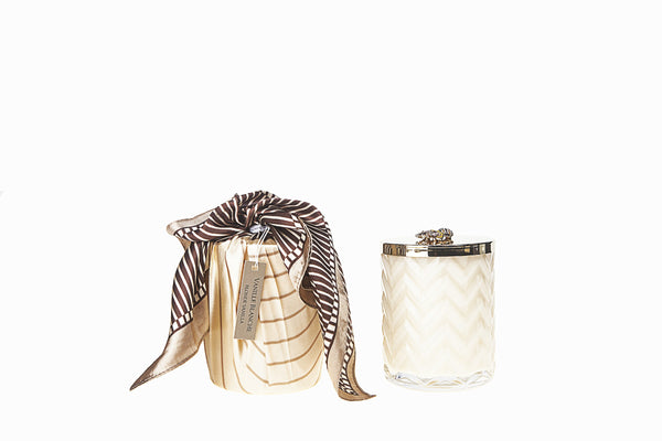 Herringbone Candle - Cream - Golden Bee Lid & Scarf - Blonde Vanilla - HCG03 (Carton of 2)