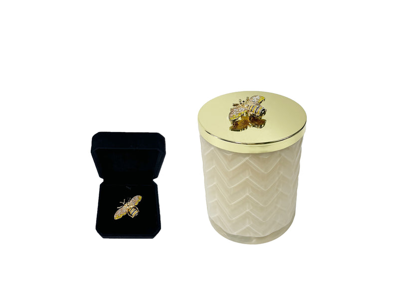 Herringbone Candle - Cream - Golden Bee Lid & Scarf - Blonde Vanilla - HCG03 (Carton of 2)