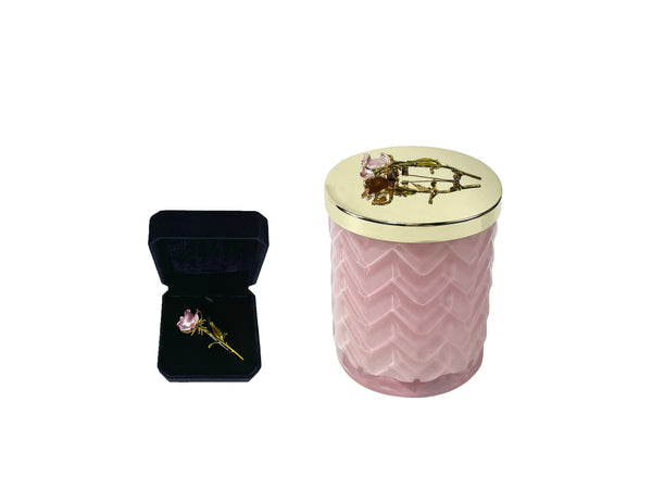 Herringbone Candle - Pink - Rose Lid & Scarf - Charente Rose - HCG04 (Carton of 2)