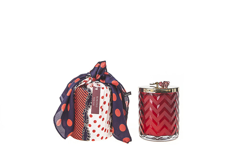 Herringbone Candle - Red - Rose Lid & Scarf - Rose Oud - HCG07 (Carton of 2)