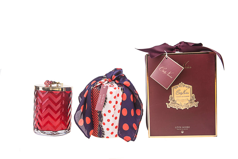 Herringbone Candle - Red - Rose Lid & Scarf - Rose Oud - HCG07 (Carton of 2)