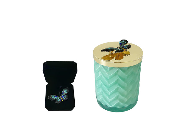 Herringbone Candle - Tiffany Blue / Jade - Butterfly Lid & Scarf - Persian Lime - HCG51 (Carton of 2)