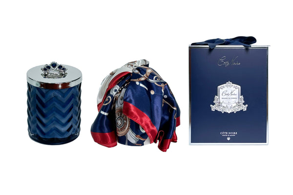 Herringbone Candle with Jewellery - Navy & Silver - Un Jardin a Versailles - HCS05 (Carton of 2)