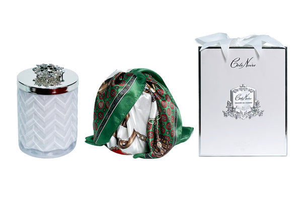 Herringbone Candle with Jewellery - White & Silver - Belle Epoque - HCS06 (Carton of 2)