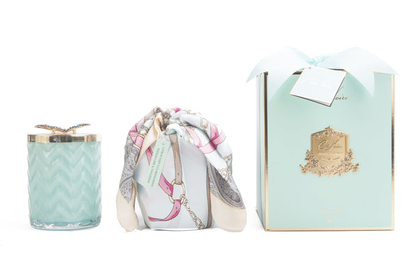 Herringbone Candle - Tiffany Blue / Jade - Butterfly Lid & Scarf - Persian Lime - HCG51 (Carton of 2)