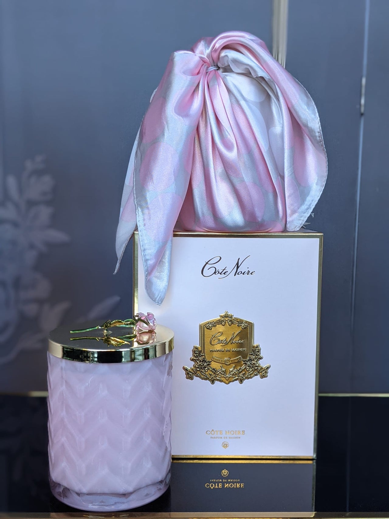 Herringbone Candle - Pink - Rose Lid & Scarf - Charente Rose - HCG04 (Carton of 2)