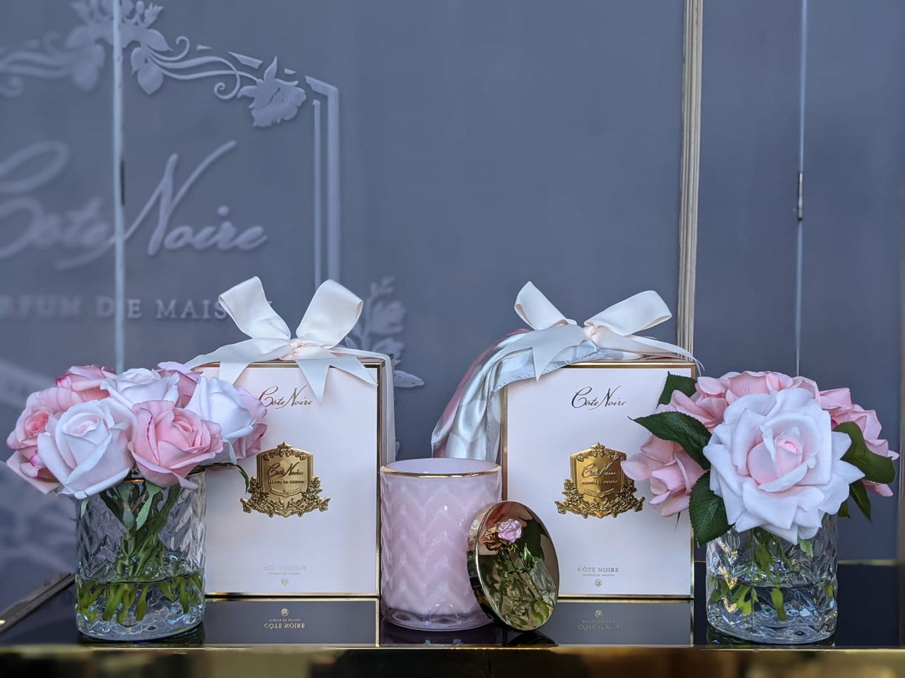 Herringbone Flower - Clear - Mixed Pink Roses - HCF08 (Carton of 2)
