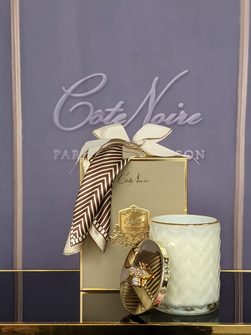 Herringbone Candle - Cream - Golden Bee Lid & Scarf - Blonde Vanilla - HCG03 (Carton of 2)