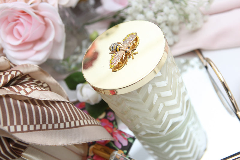 Herringbone Candle - Cream - Golden Bee Lid & Scarf - Blonde Vanilla - HCG03 (Carton of 2)