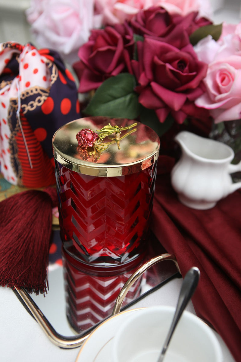 Herringbone Candle - Red - Rose Lid & Scarf - Rose Oud - HCG07 (Carton of 2)