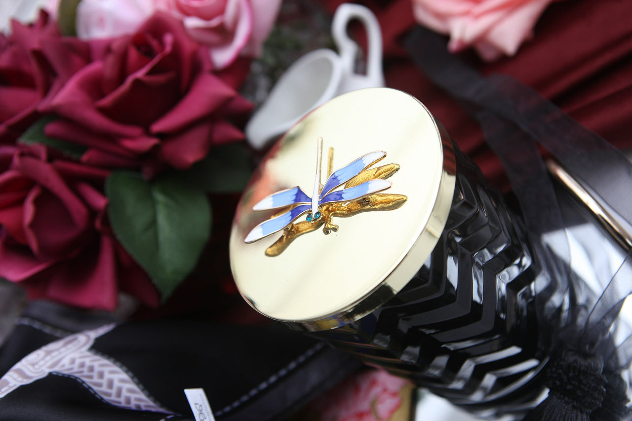 Herringbone Candle - Navy - Dragonfly lid & Scarf - Eau de Vie - HCG05 (Carton of 2)