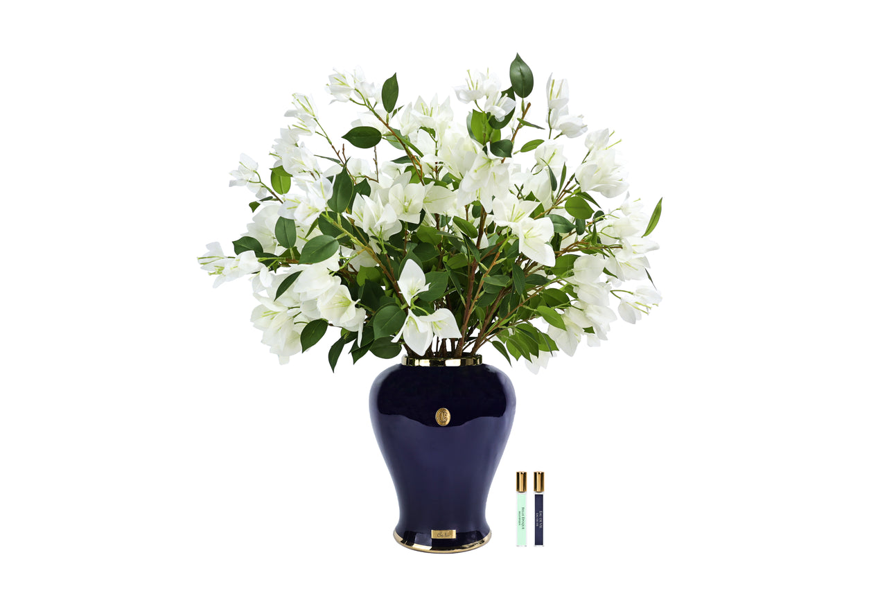 Imperial Bougainvillea - Indigo Urn with White - IMPWB01 (Carton of 1)