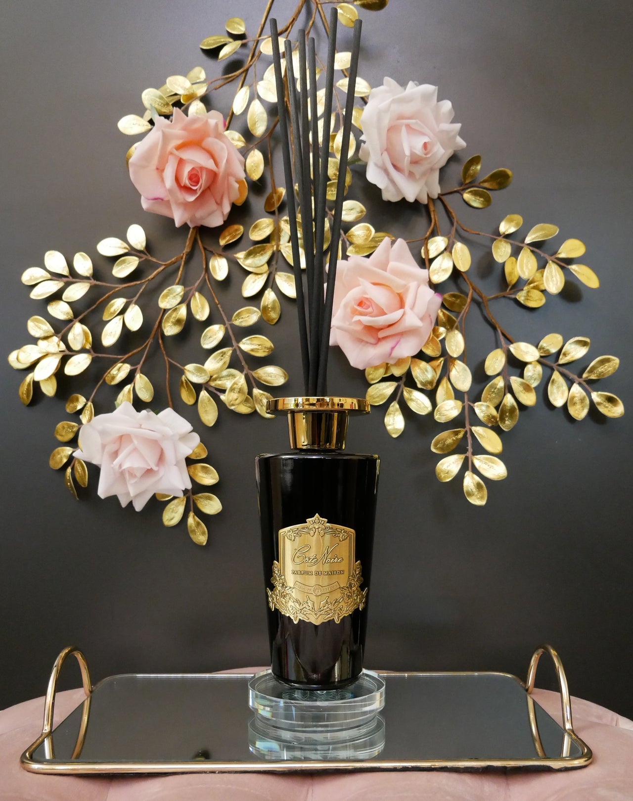 Diffuser w/ Glass Base - 500ml - Black & Gold - Pink Champagne - LDG018 (Carton of 2)