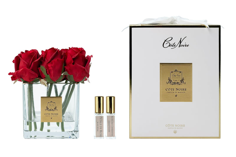 Couture Nine Rose Buds - Clear with Gold Bade - Carmine Red - SVC904 (Carton of 2)