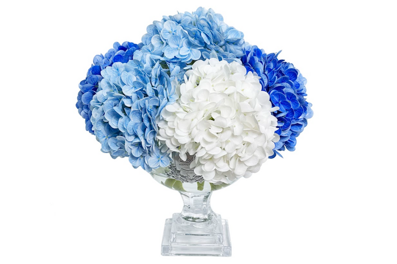 Provence Hydrangea Bouquet - Medium - Silver Badge - Mixed Blue - PHB03M (Carton of 1)