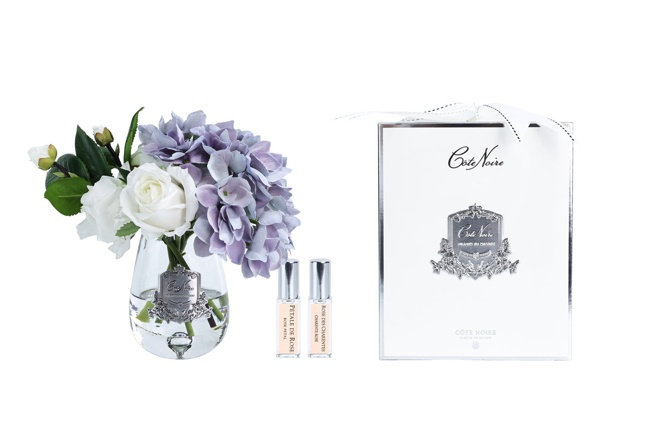 Tea Rose & Hydrangeas Bouquet - Clear -Blue &  White - TRH05 (Carton of 2)