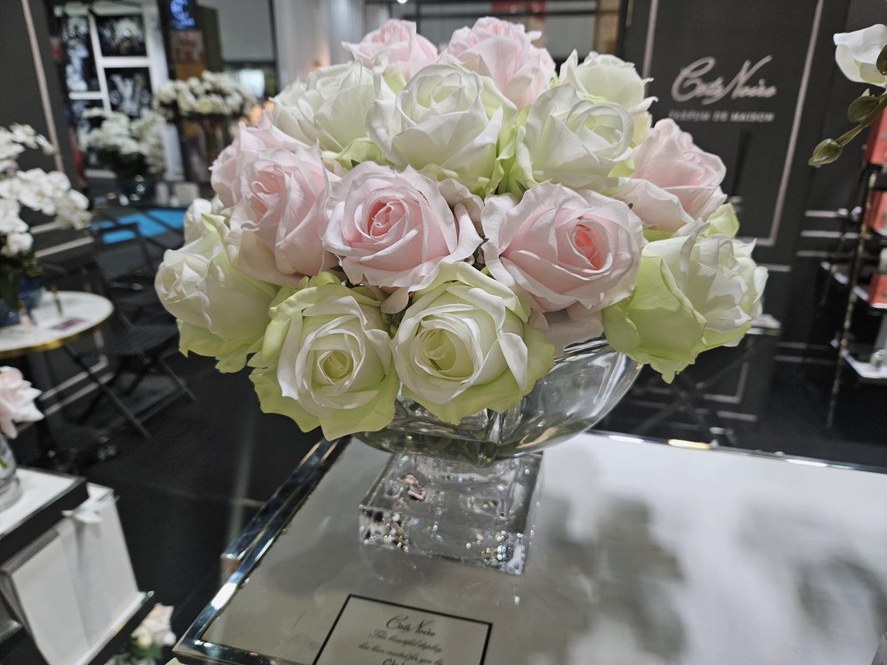 Luxury Centrepiece 37 Rose Bud Bouquet - Silver Badge - Pink, Green & White - CPRB13 (Carton of 1)