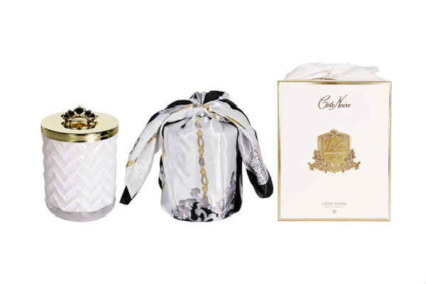 ** NEW ** Herringbone Candle - White & Gold - Crown Brooch & Scarf - Prosecco - HCG32 (Carton of 2)