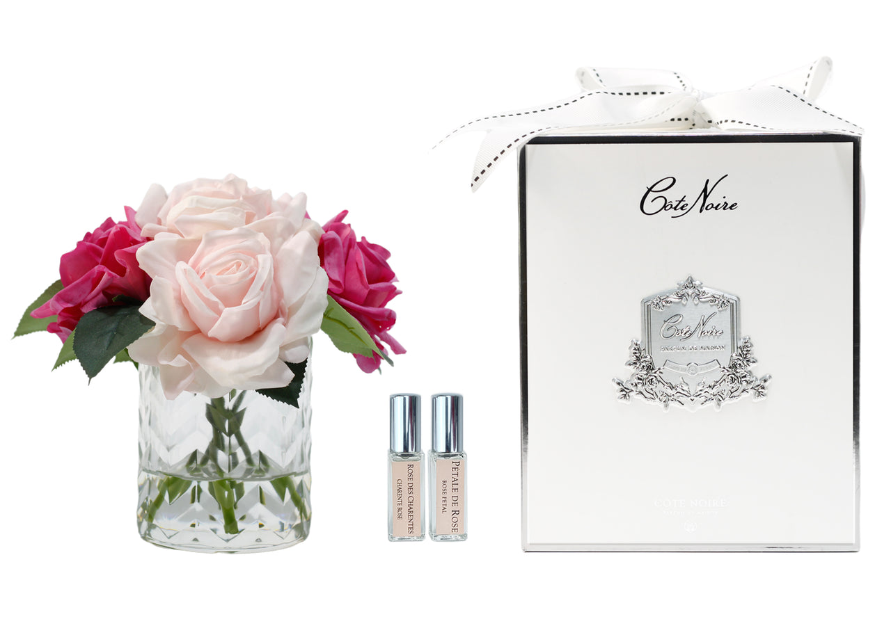 Herringbone Flower - Clear - French Pink & Magenta Roses - LS27 (Carton of 2)