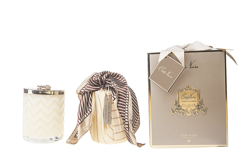 Herringbone Candle - Cream - Golden Bee Lid & Scarf - Blonde Vanilla - HCG03 (Carton of 2)