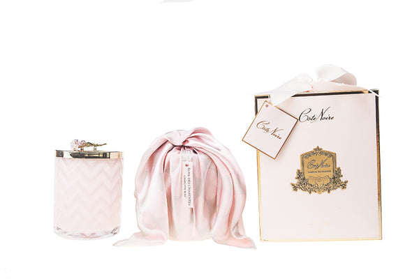 Herringbone Candle - Pink - Rose Lid & Scarf - Charente Rose - HCG04 (Carton of 2)