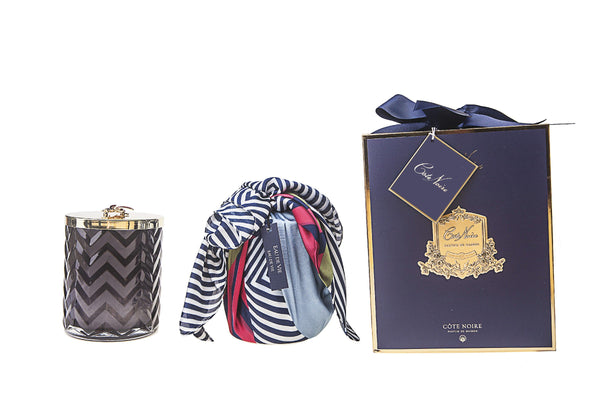 Herringbone Candle - Navy - Dragonfly lid & Scarf - Eau de Vie - HCG05 (Carton of 2)